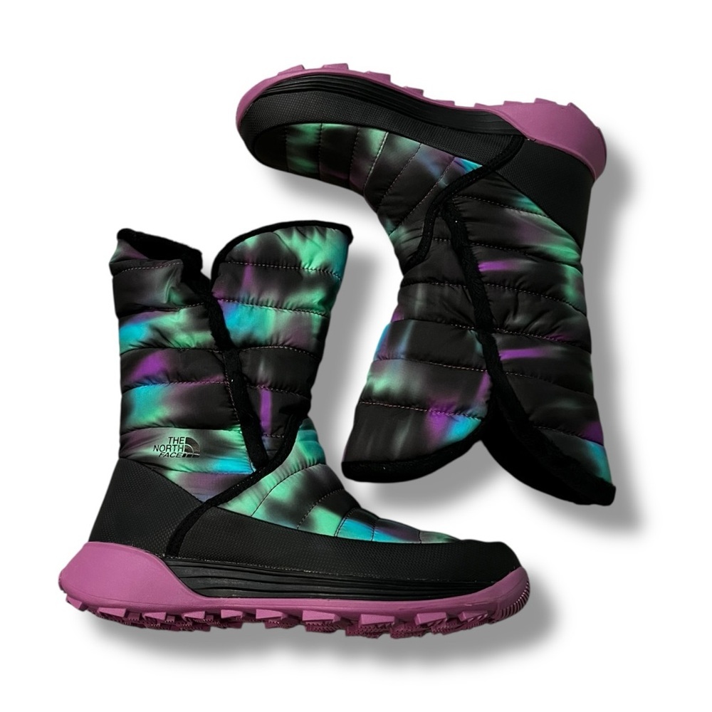 North Face Amore II Snow Boots Quilted Nylon Black Pink Big Kids 5 NEW w/box